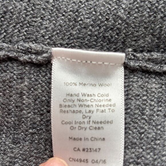 Talbots Sweater Cardigan 100% Merino Wool Open Front Fringe Gray Petite S/M C152 - Picture 7 of 8